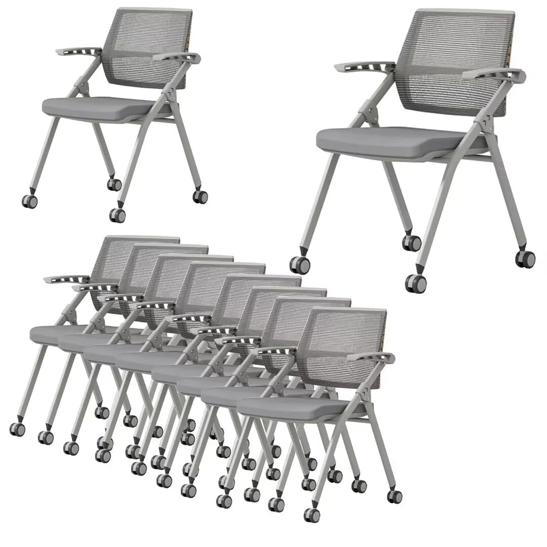 10 Pack Ergonomic Stackable Conference Room Paddle Chairs with Wheels and Arms for Meeting, Conference, Reception, Training Room Home Office Desk Folding Chairs