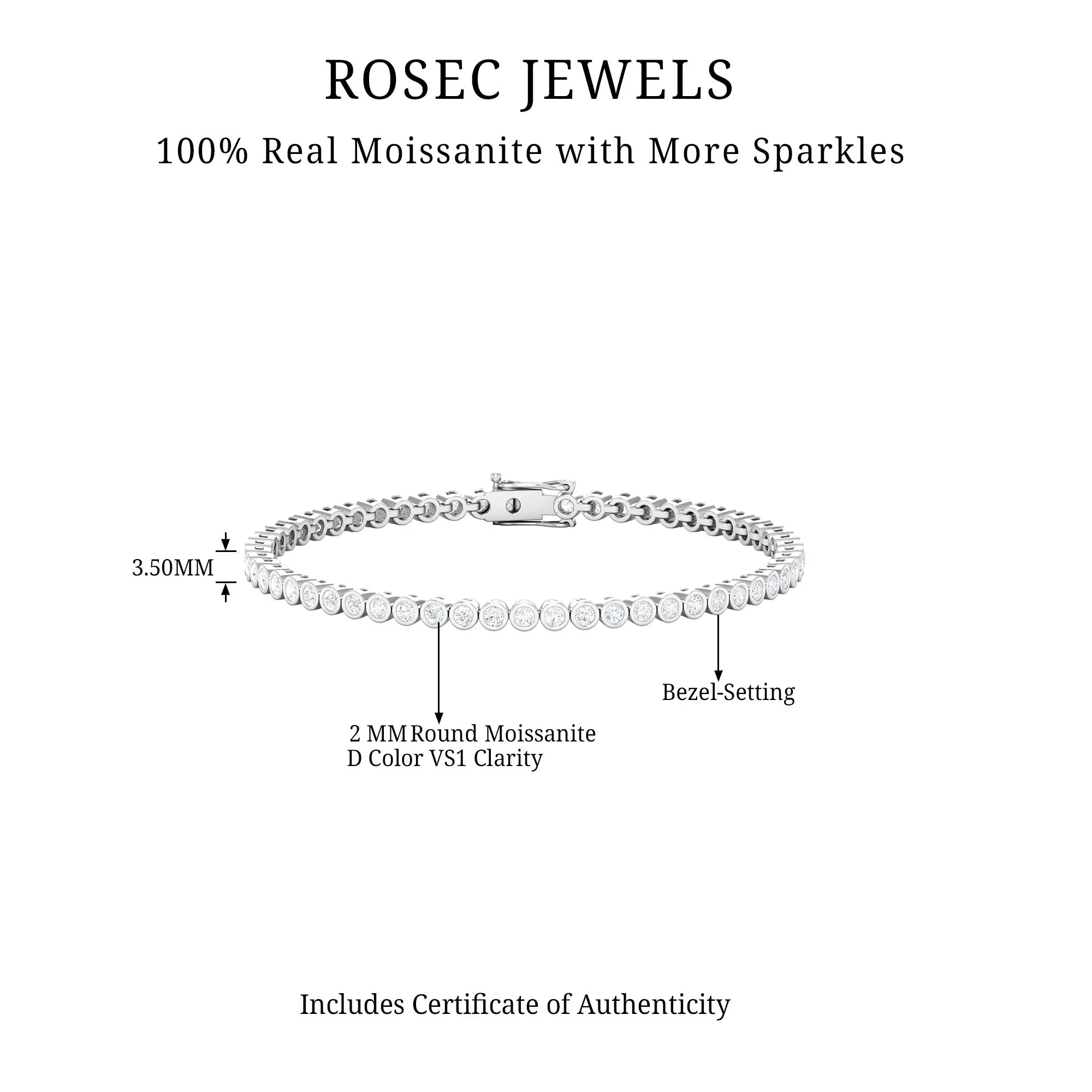 3.50 CT Bezel Set Moissanite and Gold Unisex Tennis Bracelet