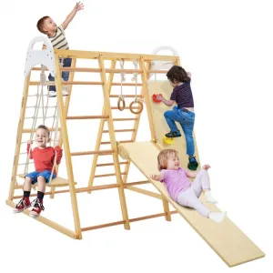 8-in-1 Indoor Wooden Jungle Gym Playset with Monkey Bars