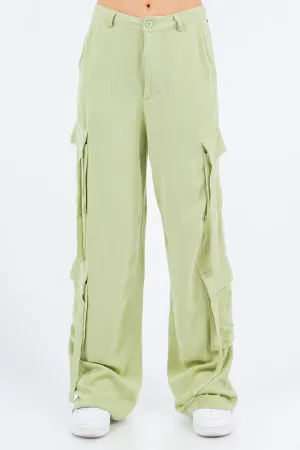 American Bazi Linen Wide Leg Cargo Pants