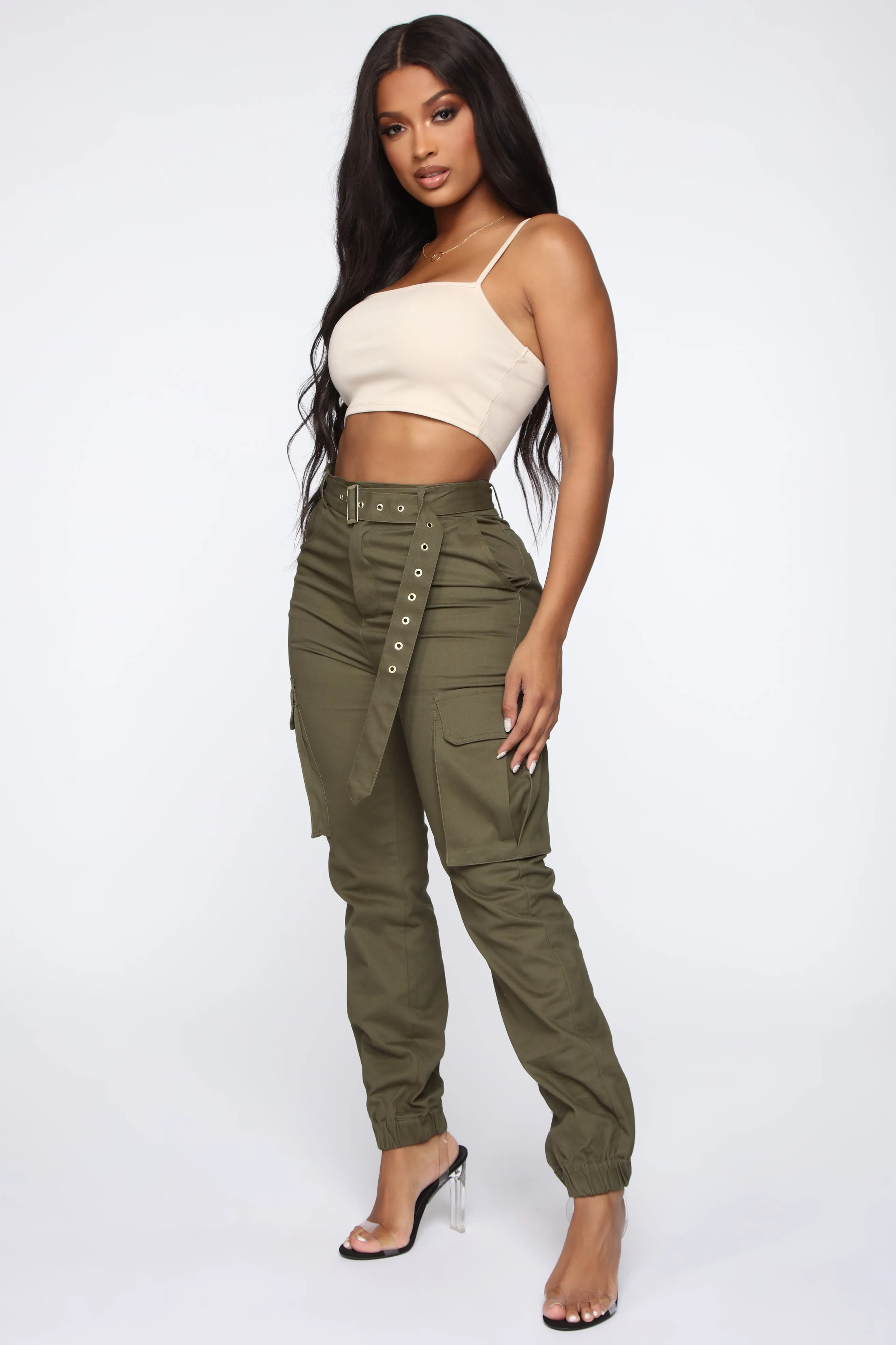 Belt It Out Cargo Joggers - Olive