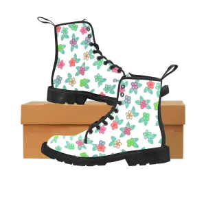 Berry Flowers White Boots for Women (Black)