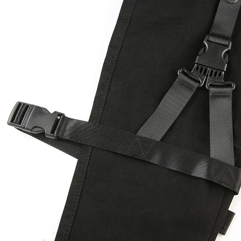 Black Cargo Pants With Buckle Belt