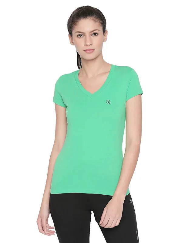 Bodyactive Women V Neck Tee-TS14-LTGRN