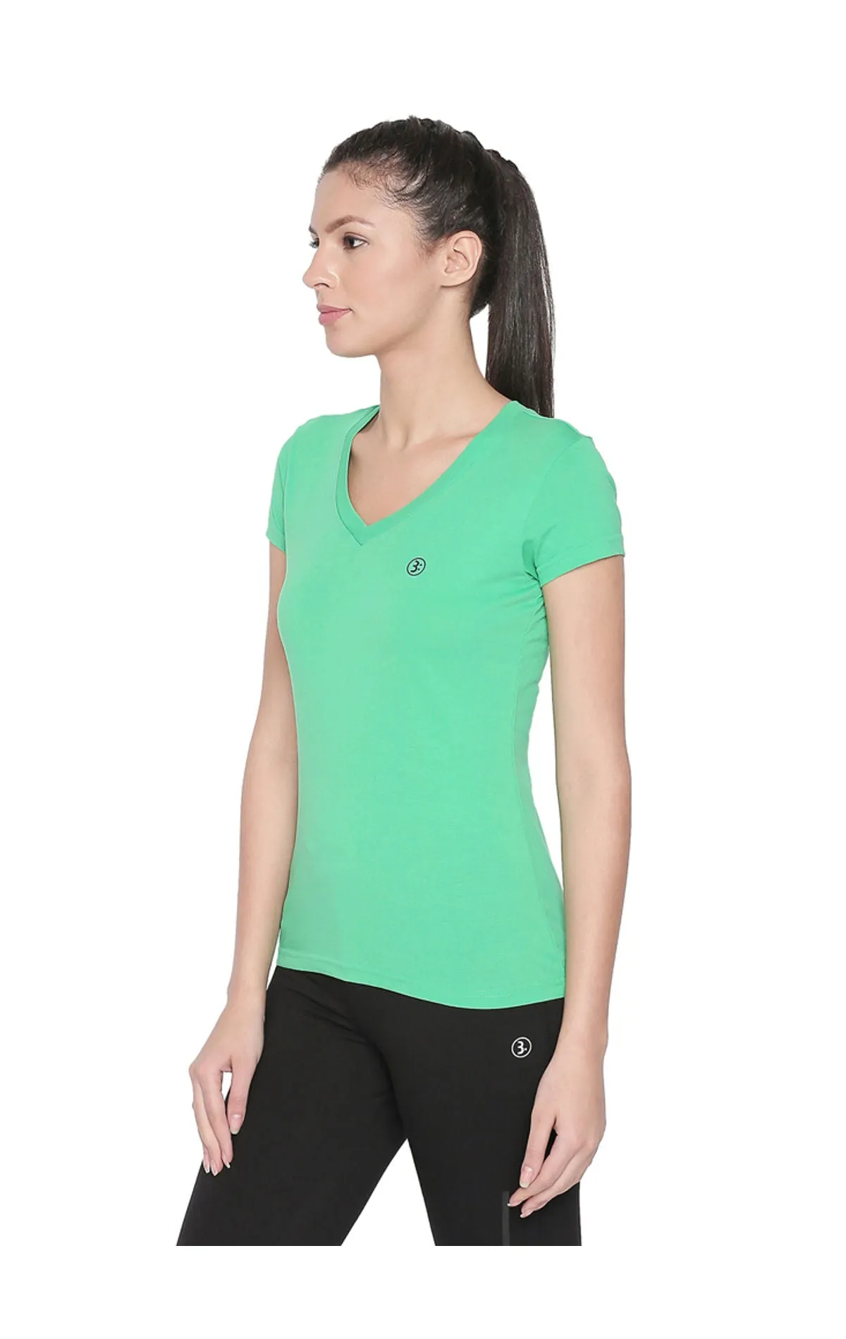 Bodyactive Women V Neck Tee-TS14-LTGRN