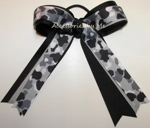 Camouflage Grey Black Ponytail Bow