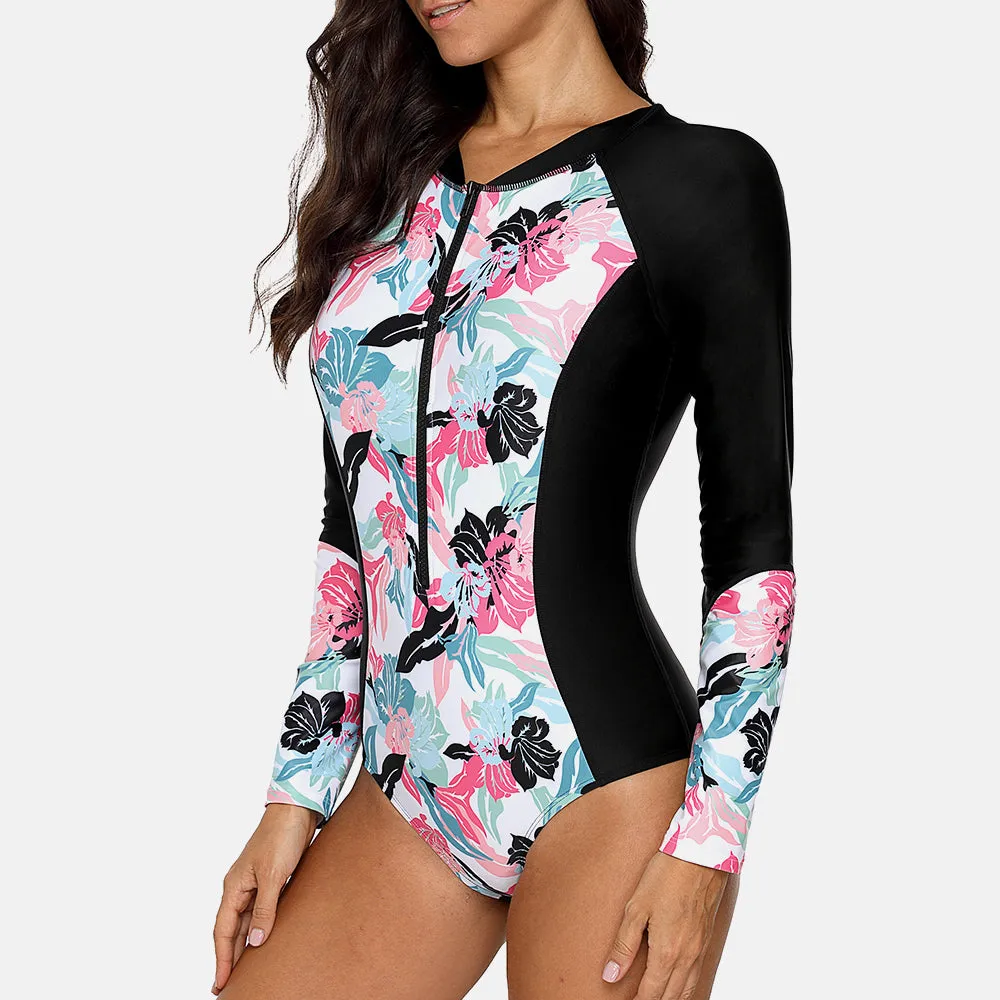 CHARMO  Women's One Piece Long Sleeve Swimsuit UPF50 Rashguard