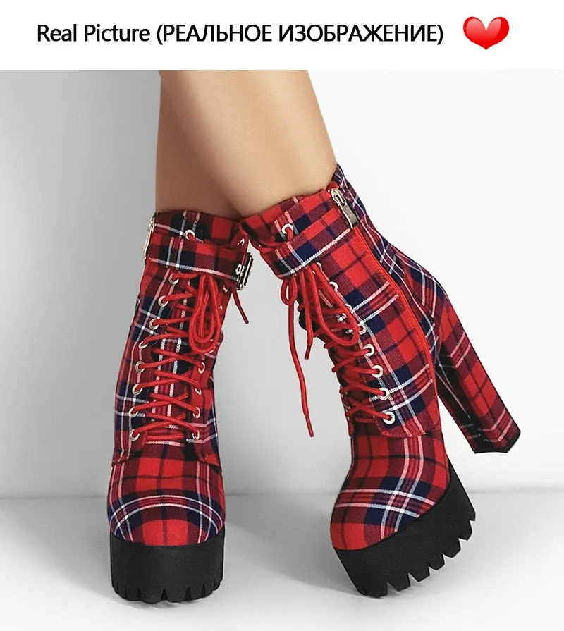 Chunky Red Plaid Boots