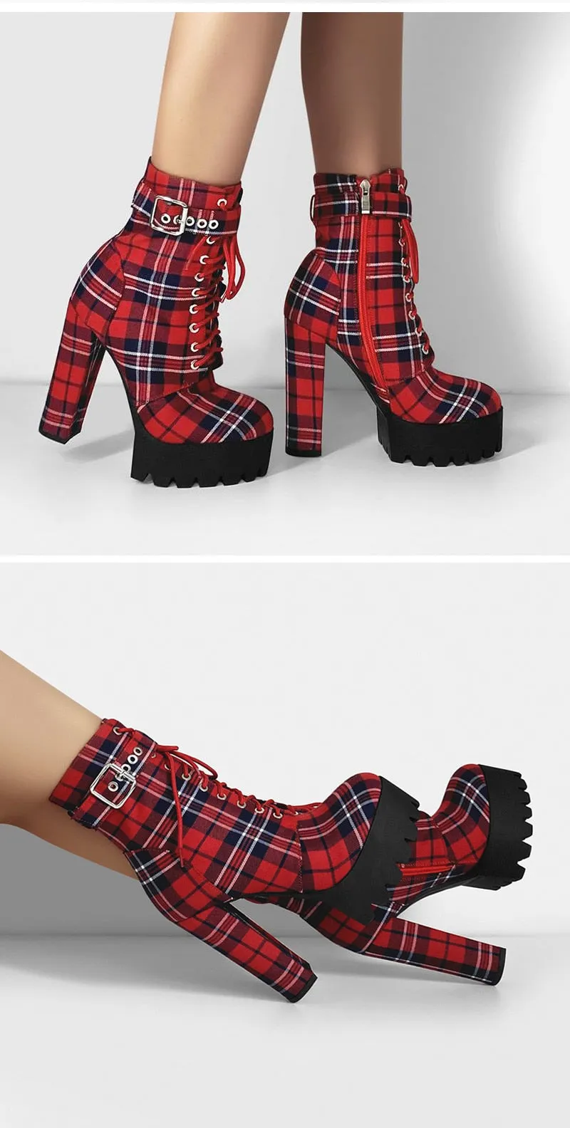 Chunky Red Plaid Boots