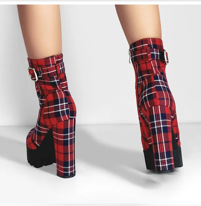 Chunky Red Plaid Boots