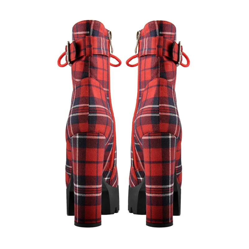 Chunky Red Plaid Boots