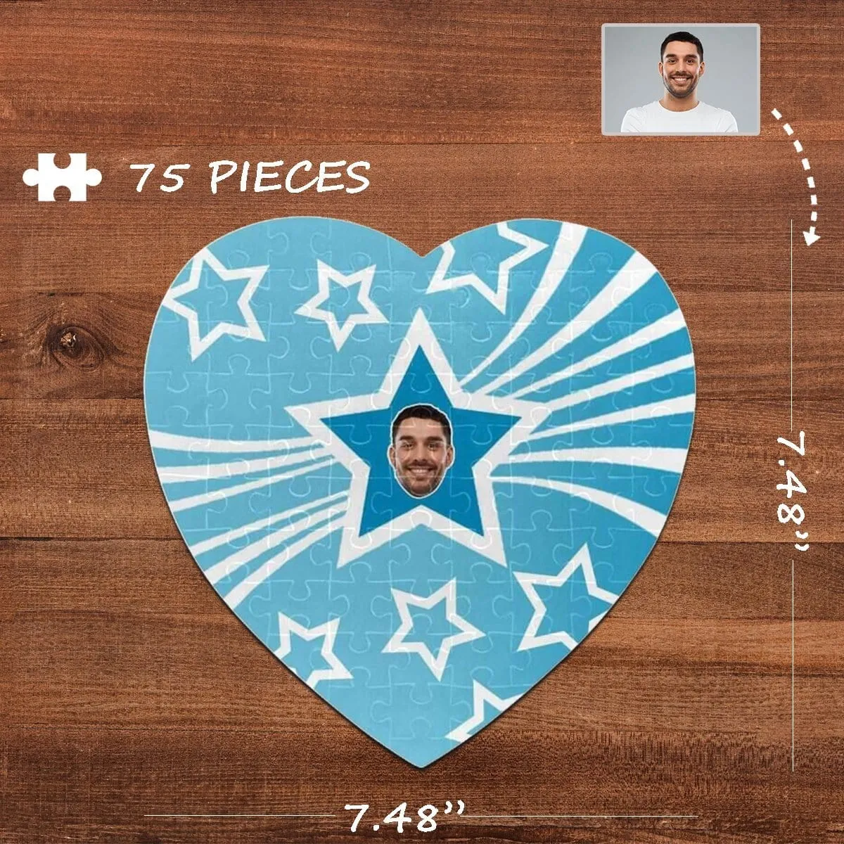 Custom Face Pentagram Heart-Shaped Jigsaw Puzzle Best Indoor Gifts For Lover 75 Pieces