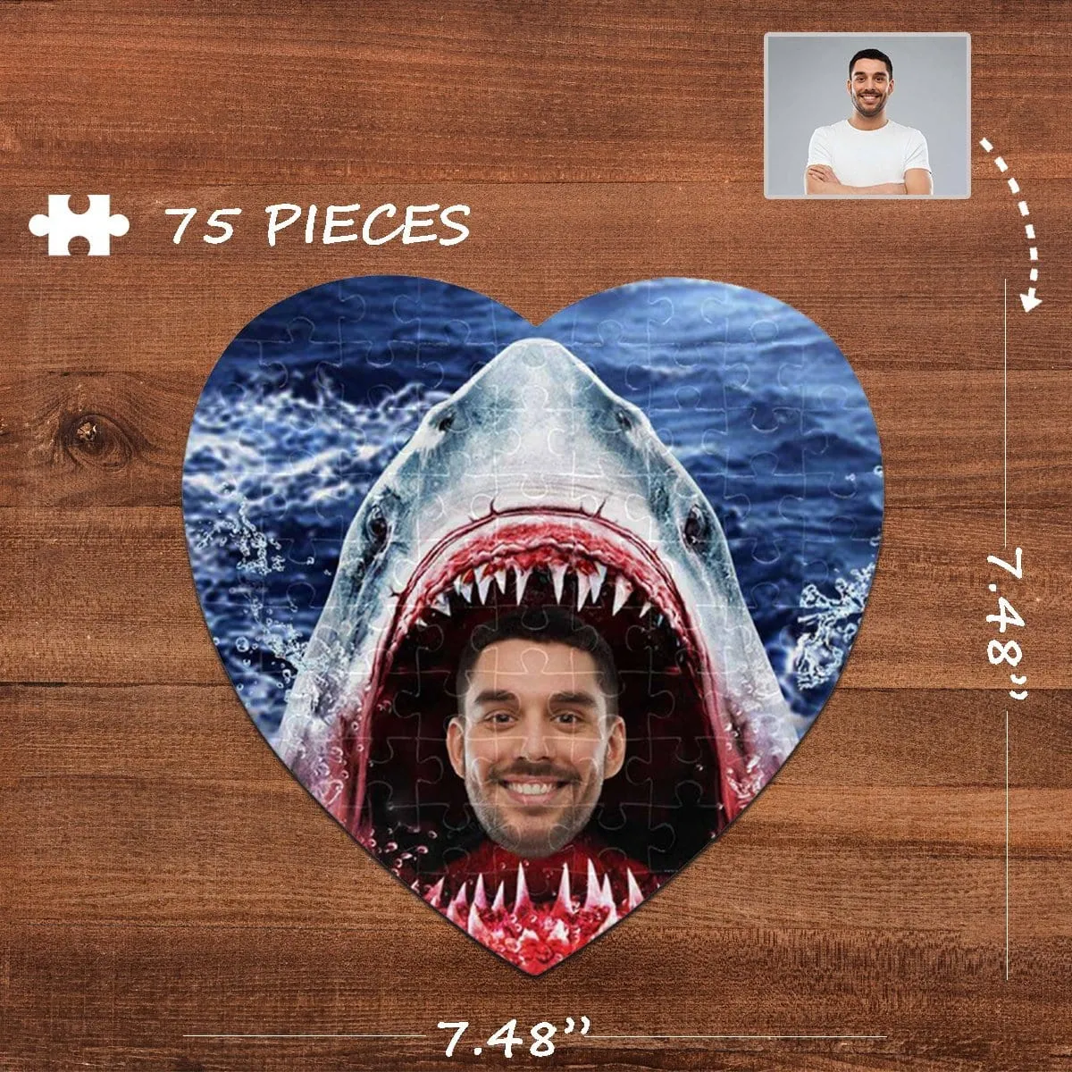 Custom Face Shark Heart-Shaped Jigsaw Puzzle Best Indoor Games 75 Pieces