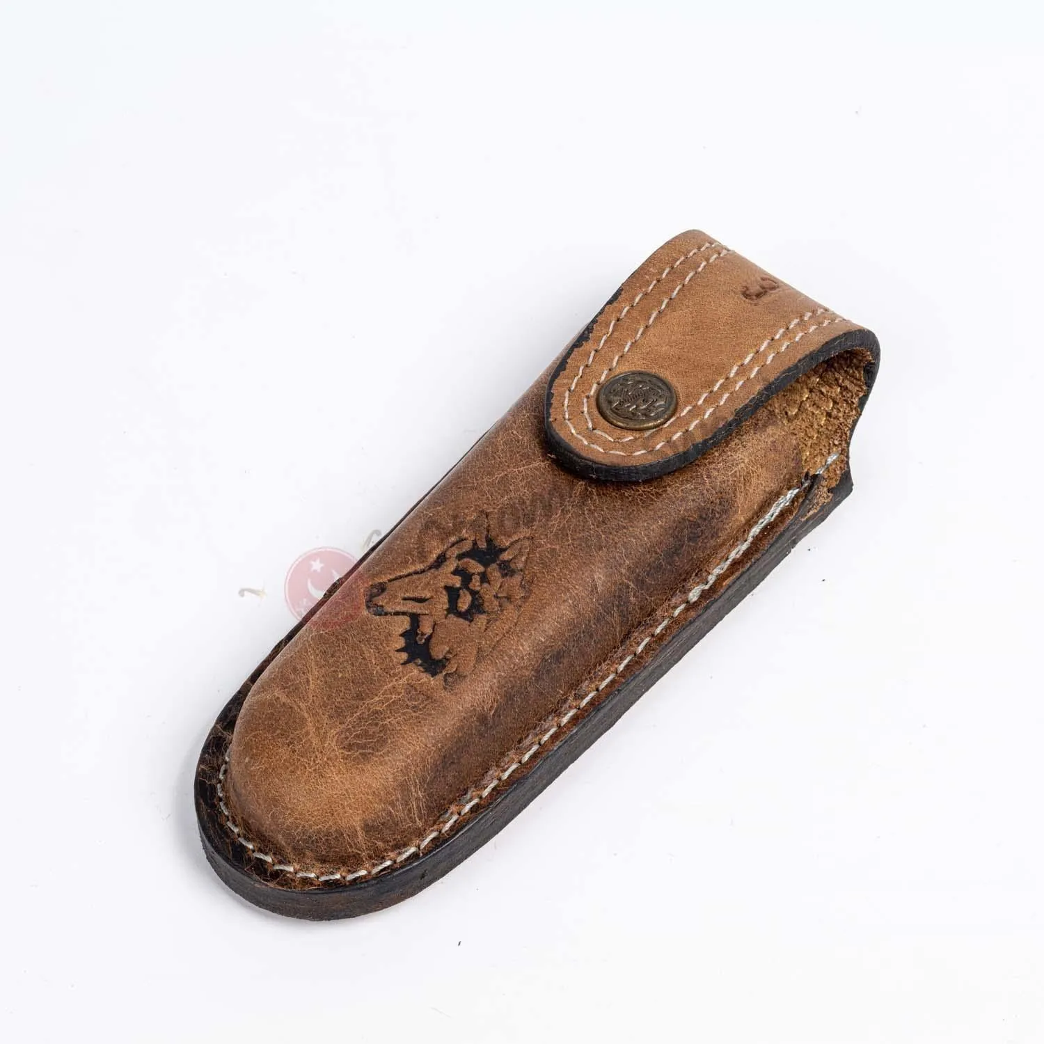 Epoxy Burgundy Handle Folding Knife and Leather Sheath