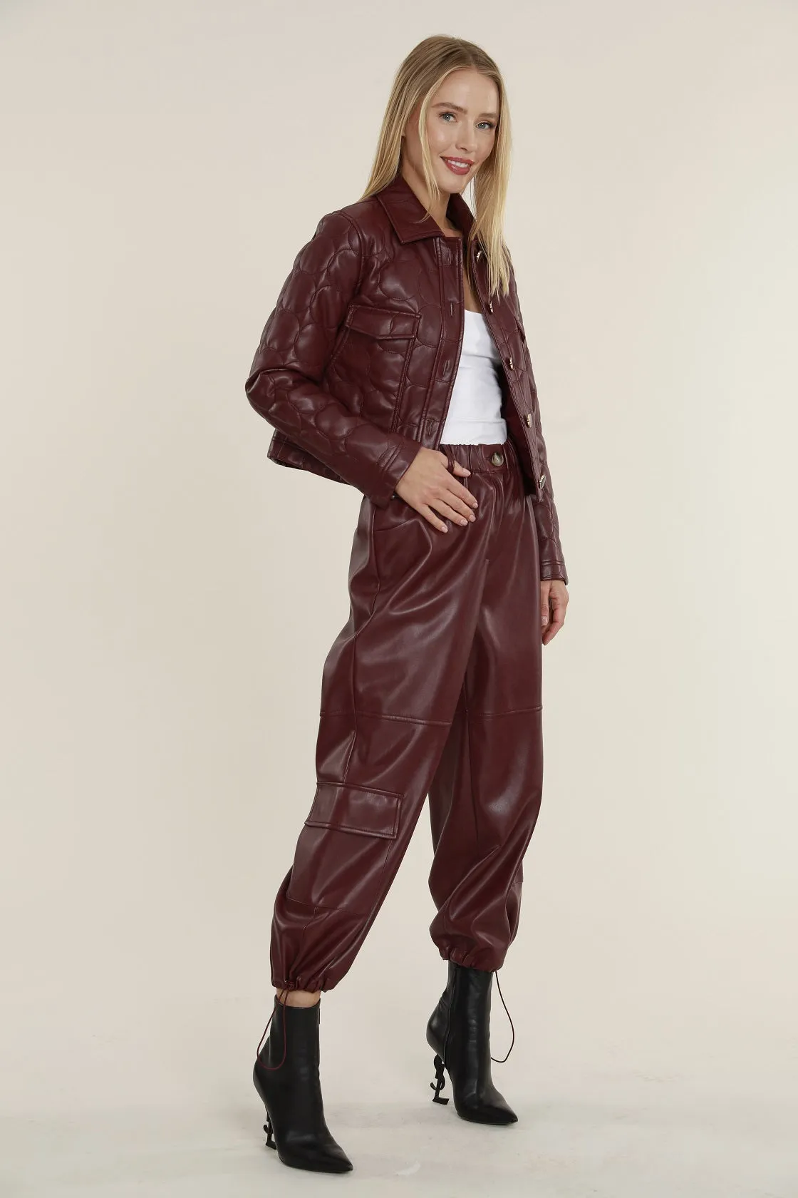 Faux Leather Cargo Pants