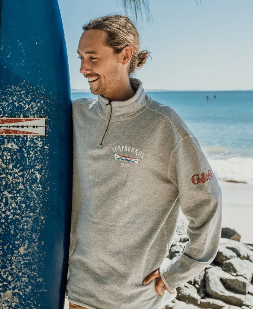 G&S 1/4 Zip Surfboards Rag Top | Grey Marle