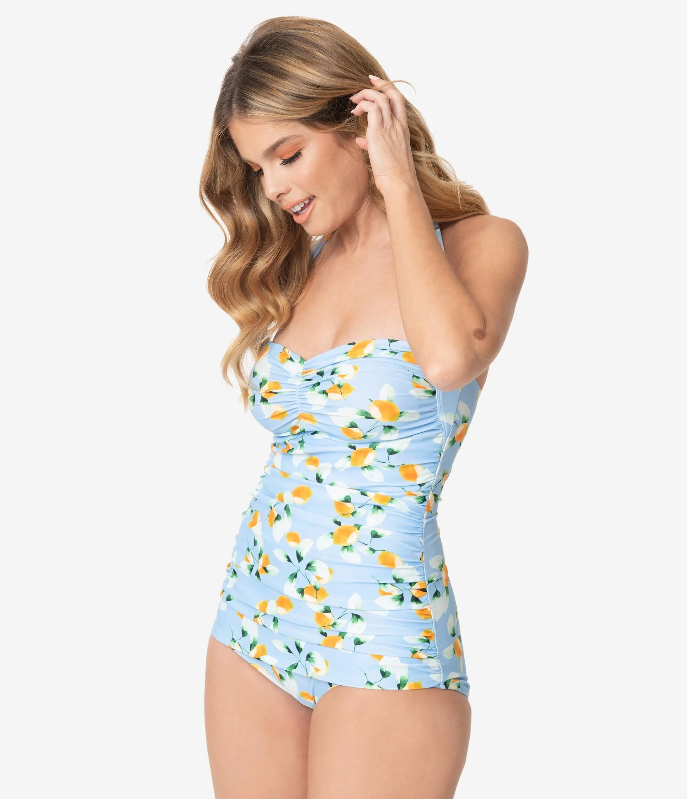 Girl Howdy Pin Up January Apricots Print Sheath Swimsuit