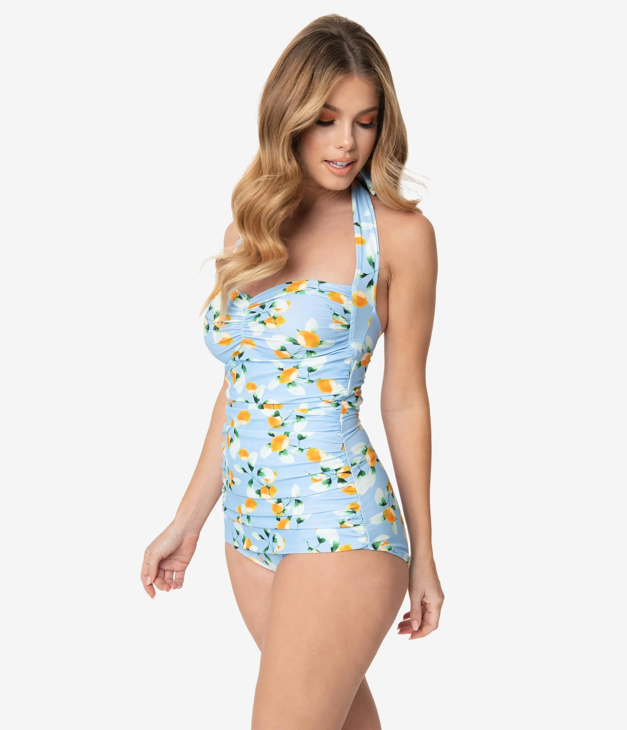 Girl Howdy Pin Up January Apricots Print Sheath Swimsuit