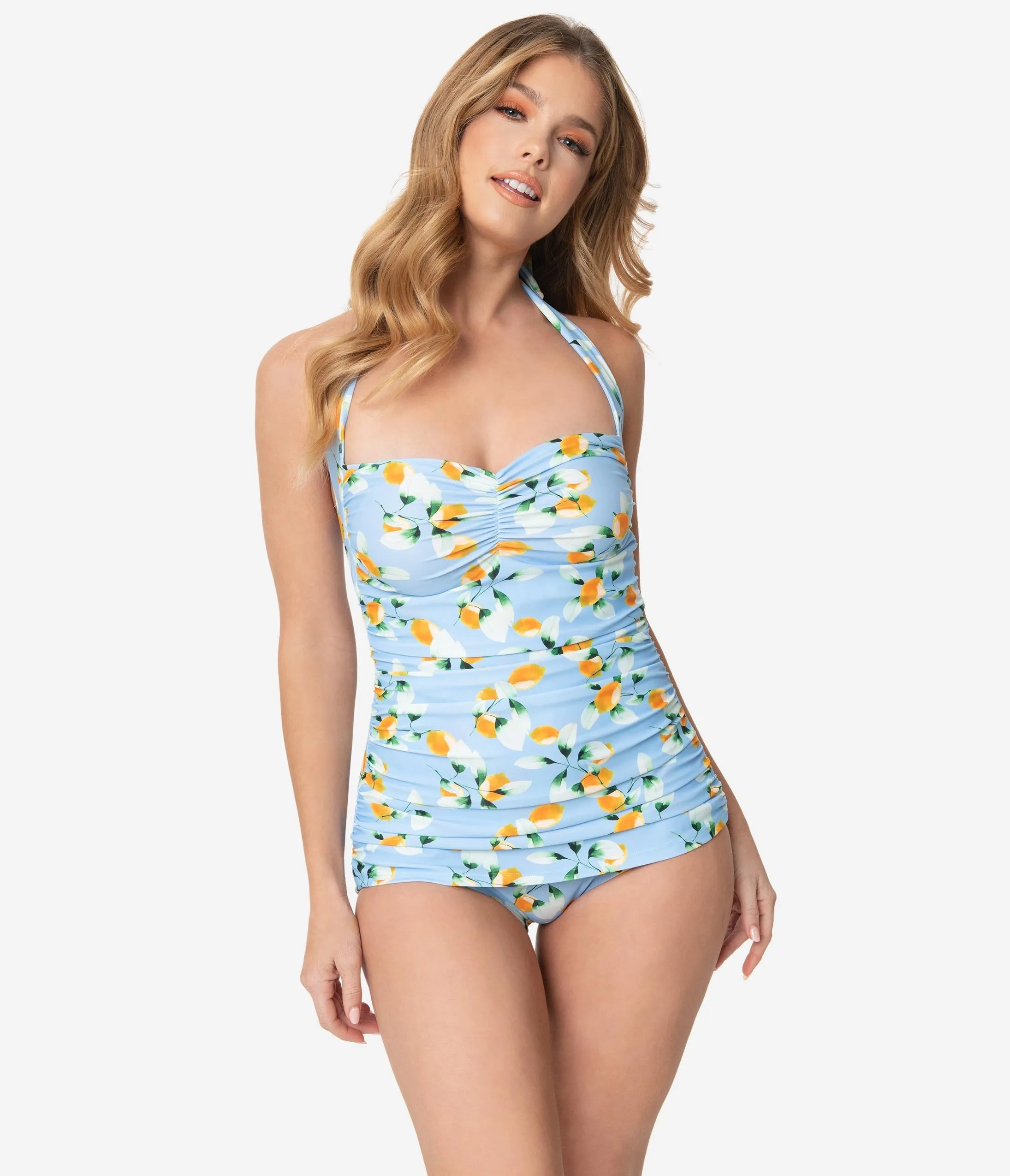 Girl Howdy Pin Up January Apricots Print Sheath Swimsuit