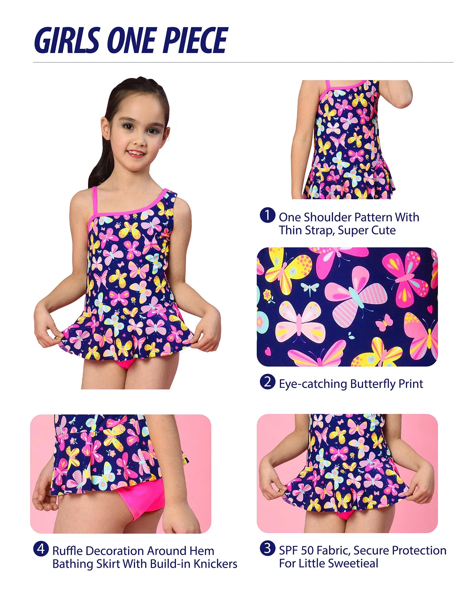 Girls One Piece Swimsuits Butterfly Bathing Suit