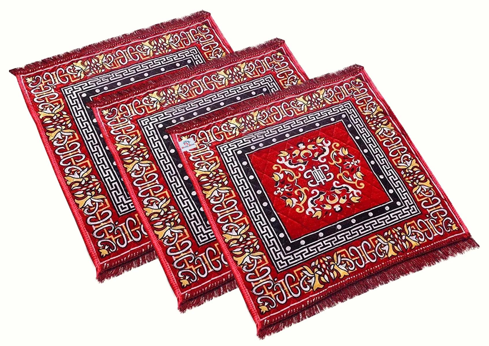 Heart Home Velvet Prayer Mat|Square Shape & Soft Velvet Material|Meditation Mat|Multipurpose Velvet Rug Mat|Size 49 x 47 CM|Pack of 3(Maroon)