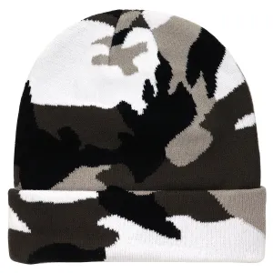 Knitted Beanie Hat - Grey Camouflage