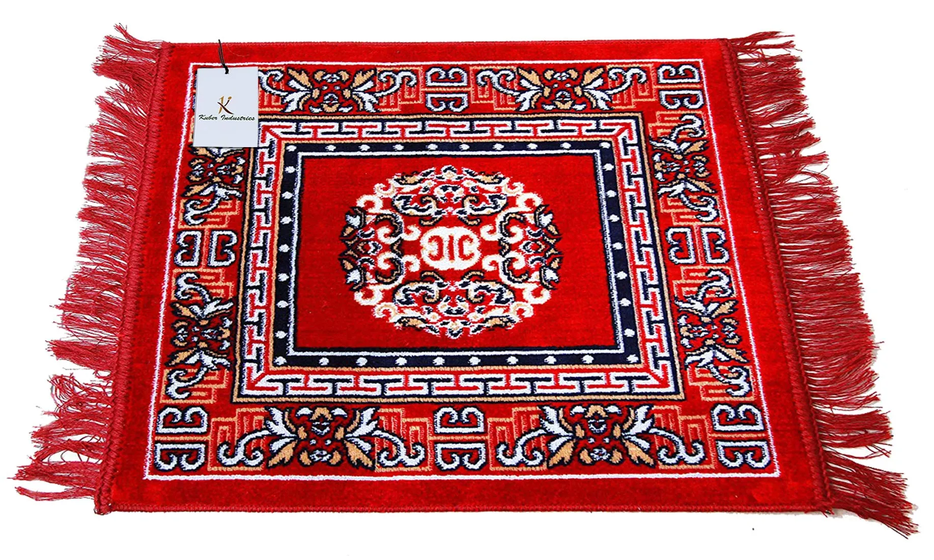 Kuber Industries Traditional Carpet/Pooja Mat|Square Shape & Soft Velvet Material|Maditation Prayer Rectangular Mat|Size 60 X 60 Cm (Red)