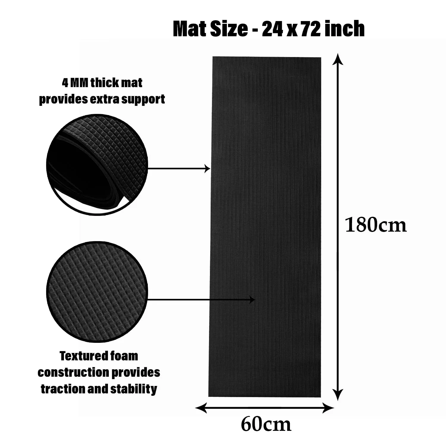 Kuber Industries Yoga Mat | Eva Foam Workout Mat | Anti-Skid Exercise Mat | Gym Yoga Mat | Yoga Mat for Women | Yoga Mat for Men | 4 MM | Black