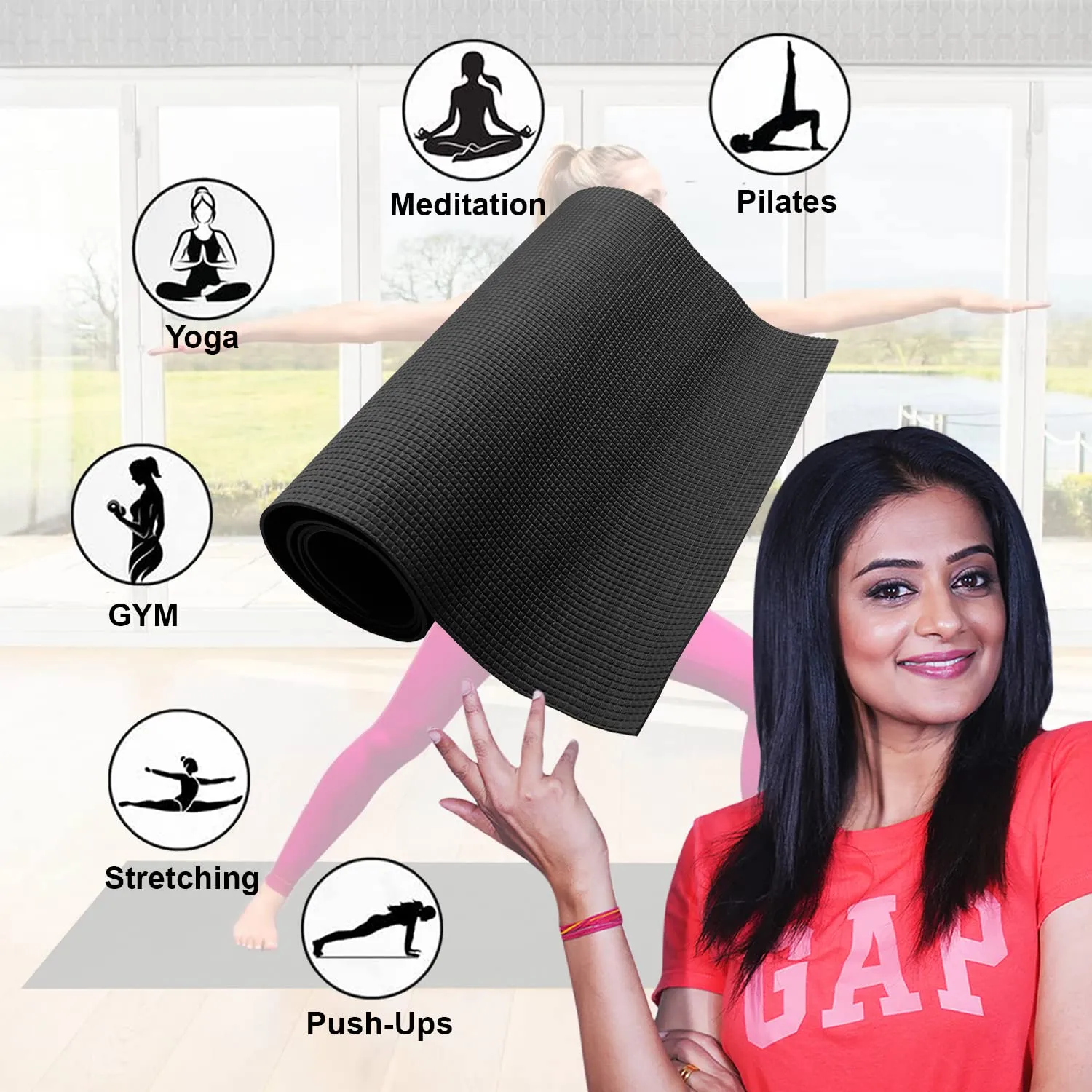 Kuber Industries Yoga Mat | Eva Foam Workout Mat | Anti-Skid Exercise Mat | Gym Yoga Mat | Yoga Mat for Women | Yoga Mat for Men | 4 MM | Black