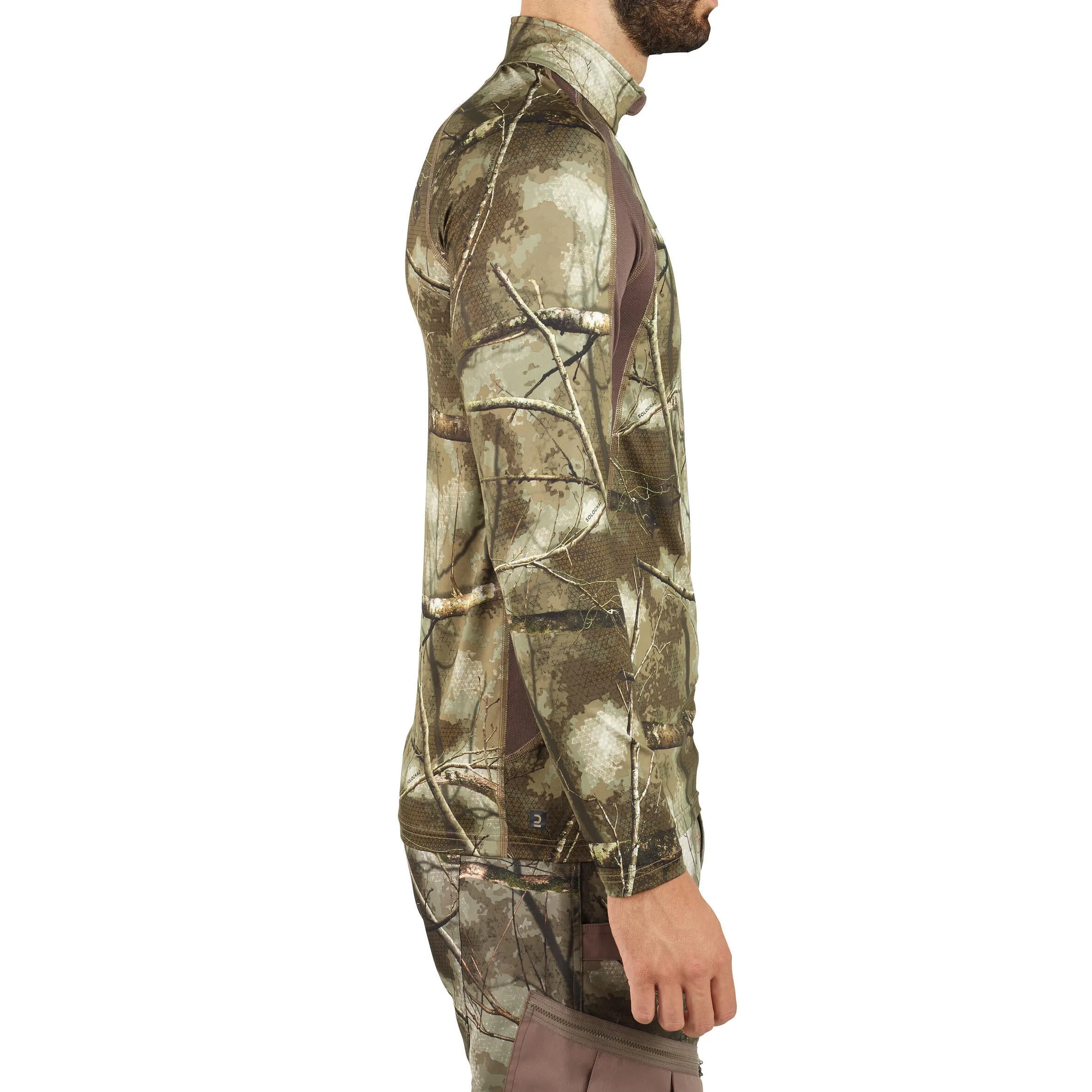 Long sleeve shirt 500 TREEMETIC quiet, breathable, camouflage SOLOGNAC camouflage/coffee brown