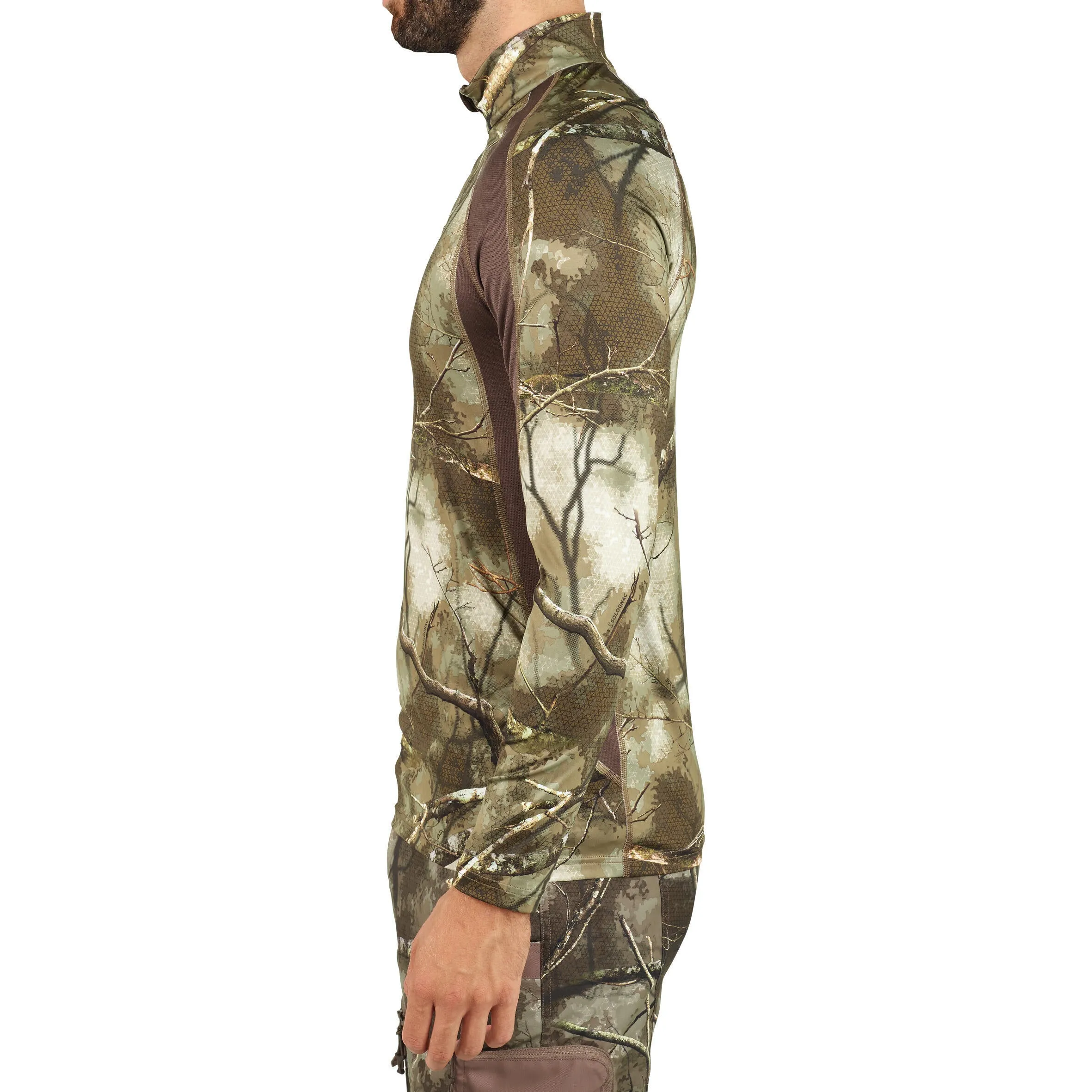 Long sleeve shirt 500 TREEMETIC quiet, breathable, camouflage SOLOGNAC camouflage/coffee brown