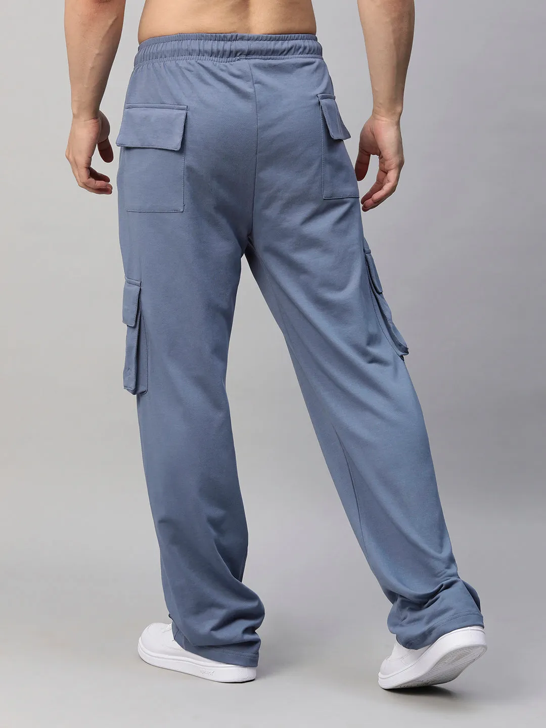 Men Premium Terry Cargo Pants - Denim Blue