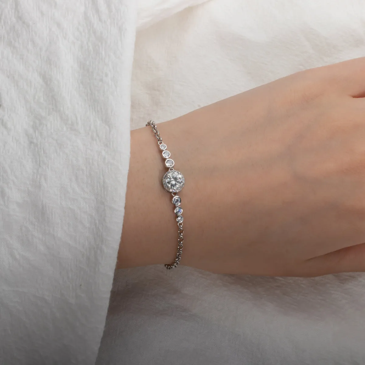 Moissanite Tennis Silver Bracelets On Hand 18K White Gold Plated Adjustable Bracelets