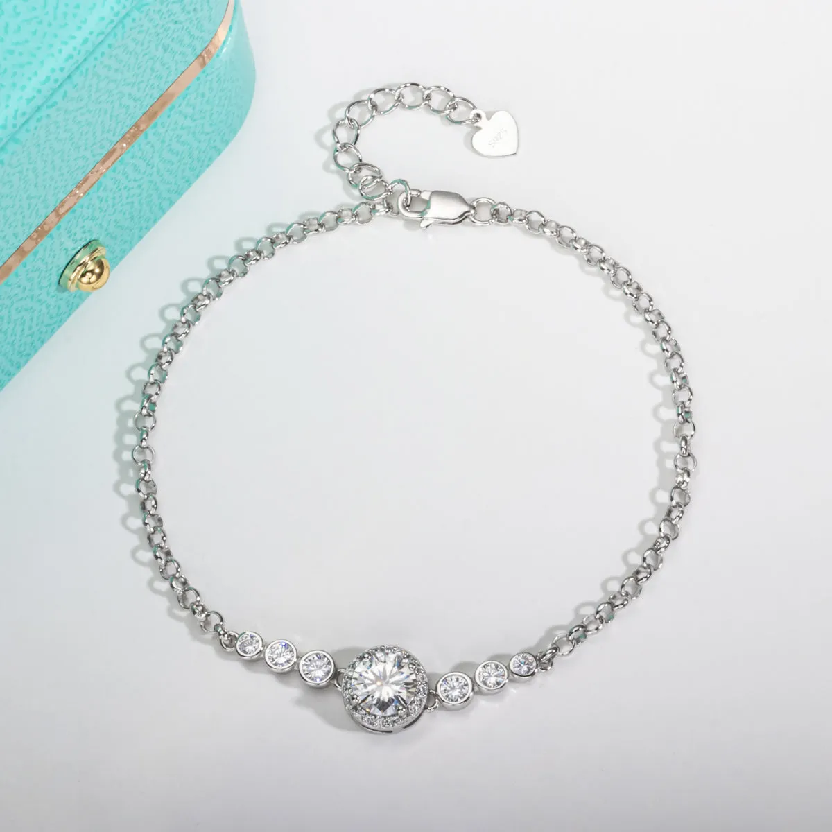 Moissanite Tennis Silver Bracelets On Hand 18K White Gold Plated Adjustable Bracelets