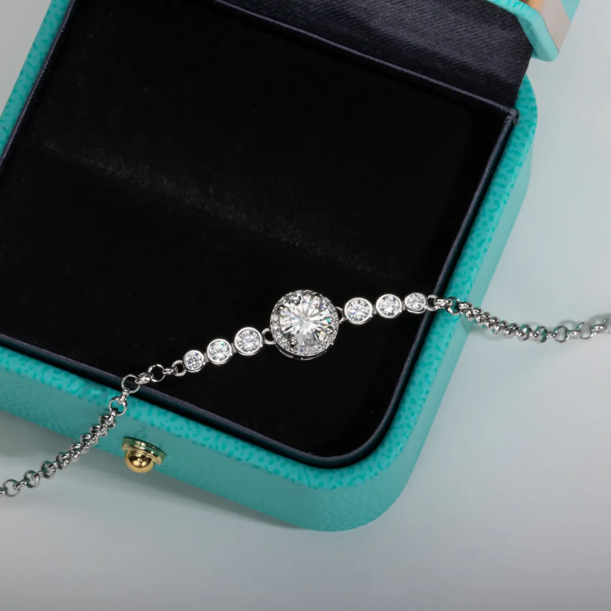 Moissanite Tennis Silver Bracelets On Hand 18K White Gold Plated Adjustable Bracelets