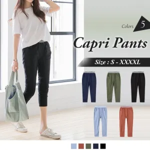 MULTICOLOR DRAWSTRING STRETCHABLE CAPRI PANTS