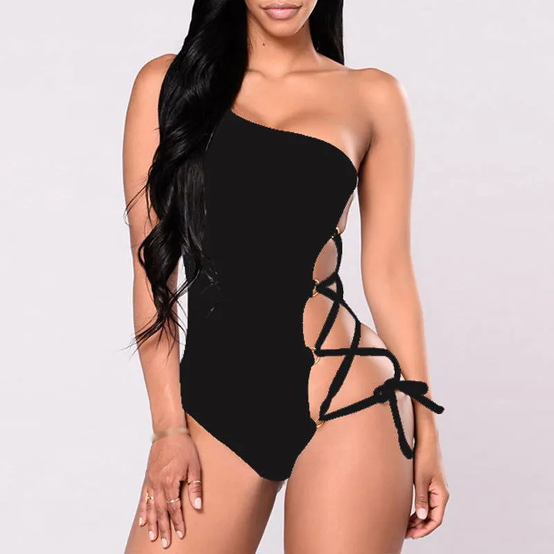 One Shoulder Side Cut Out Lace One Piece Swimsuits