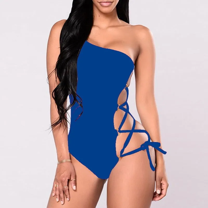 One Shoulder Side Cut Out Lace One Piece Swimsuits