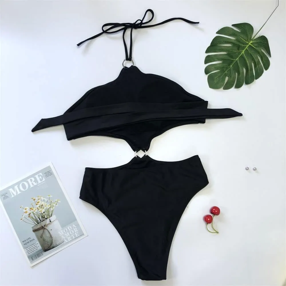 Open Belt Loop Tie Rings One Piece Swimsuits