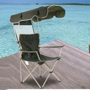 Outdoor Sun Protection Folding Chair Multifunctional Portable Fishing Beach Lounge Chair  With Sunshade Aluminum Folding Chair(Dark Green)