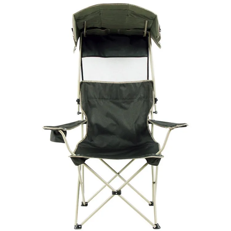 Outdoor Sun Protection Folding Chair Multifunctional Portable Fishing Beach Lounge Chair  With Sunshade Aluminum Folding Chair(Dark Green)