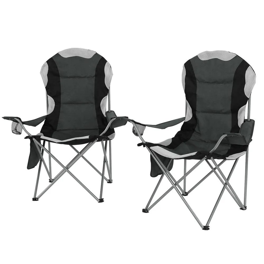 Padded Folding Camping Chairs 2pcs, Drink Holder, Steel Frame - Weisshorn