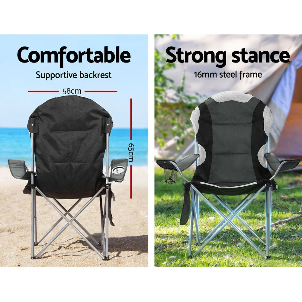 Padded Folding Camping Chairs 2pcs, Drink Holder, Steel Frame - Weisshorn