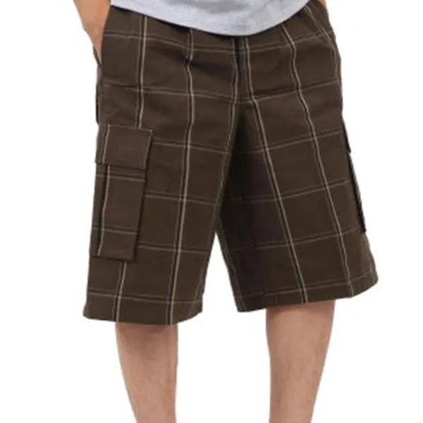 Plaid Cargo Shorts - Brown