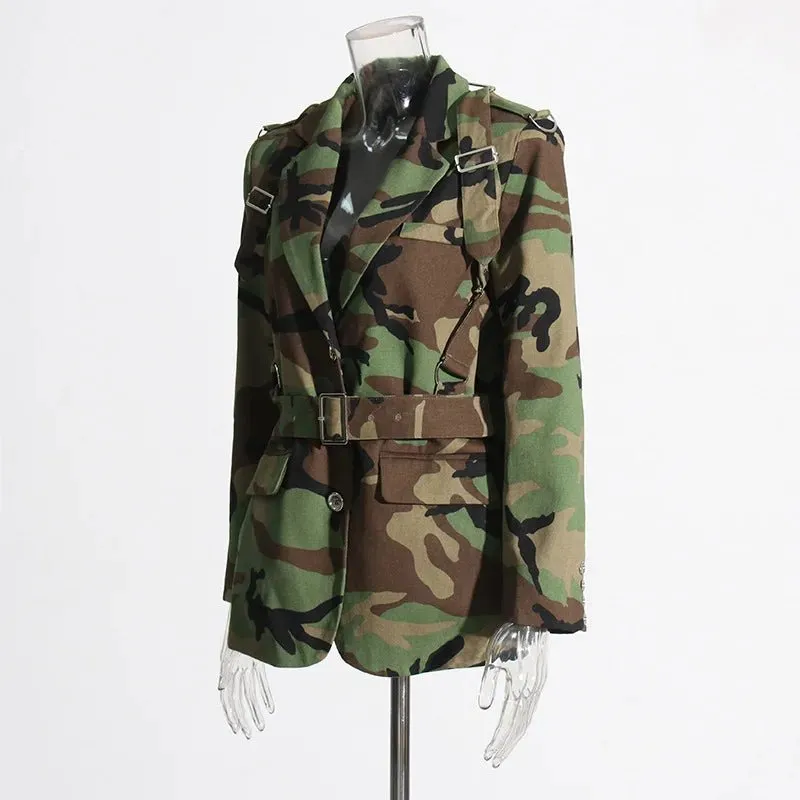 Pre Order:  Camouflage Single-Breasted Belted Blazer