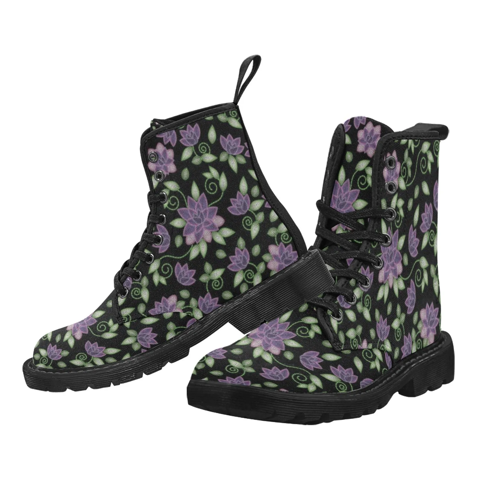 Purple Beaded Rose Boots for Women (Black)