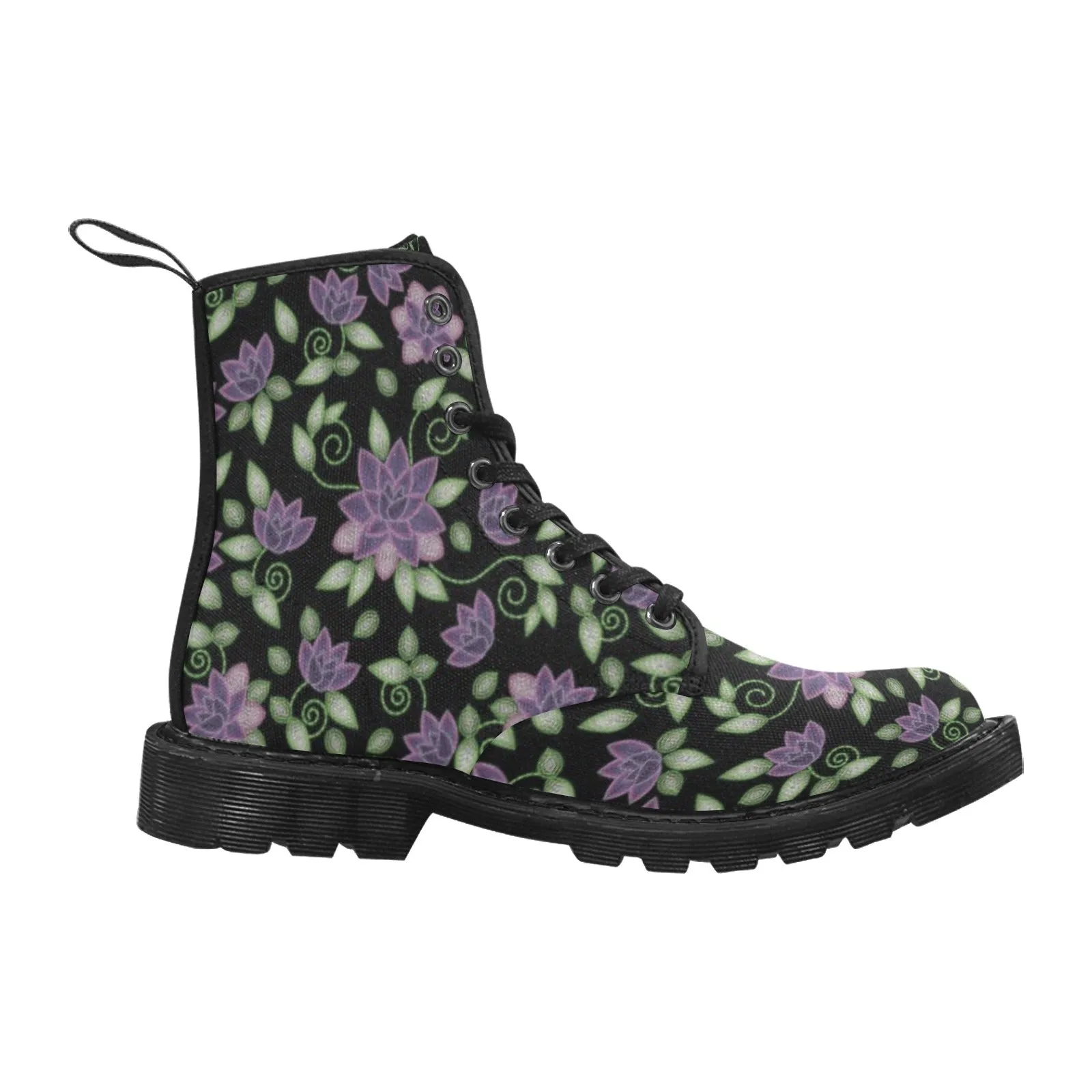 Purple Beaded Rose Boots for Women (Black)