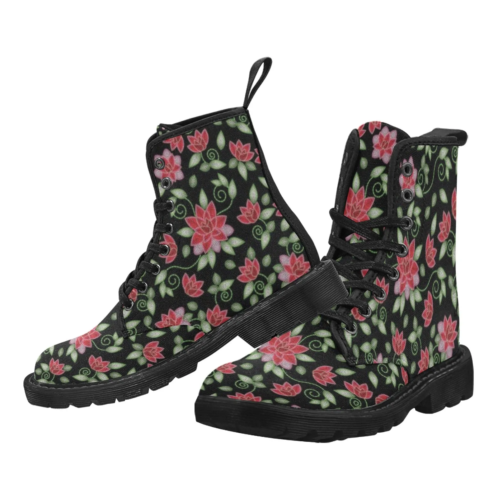 Red Beaded Rose Boots for Women (Black)