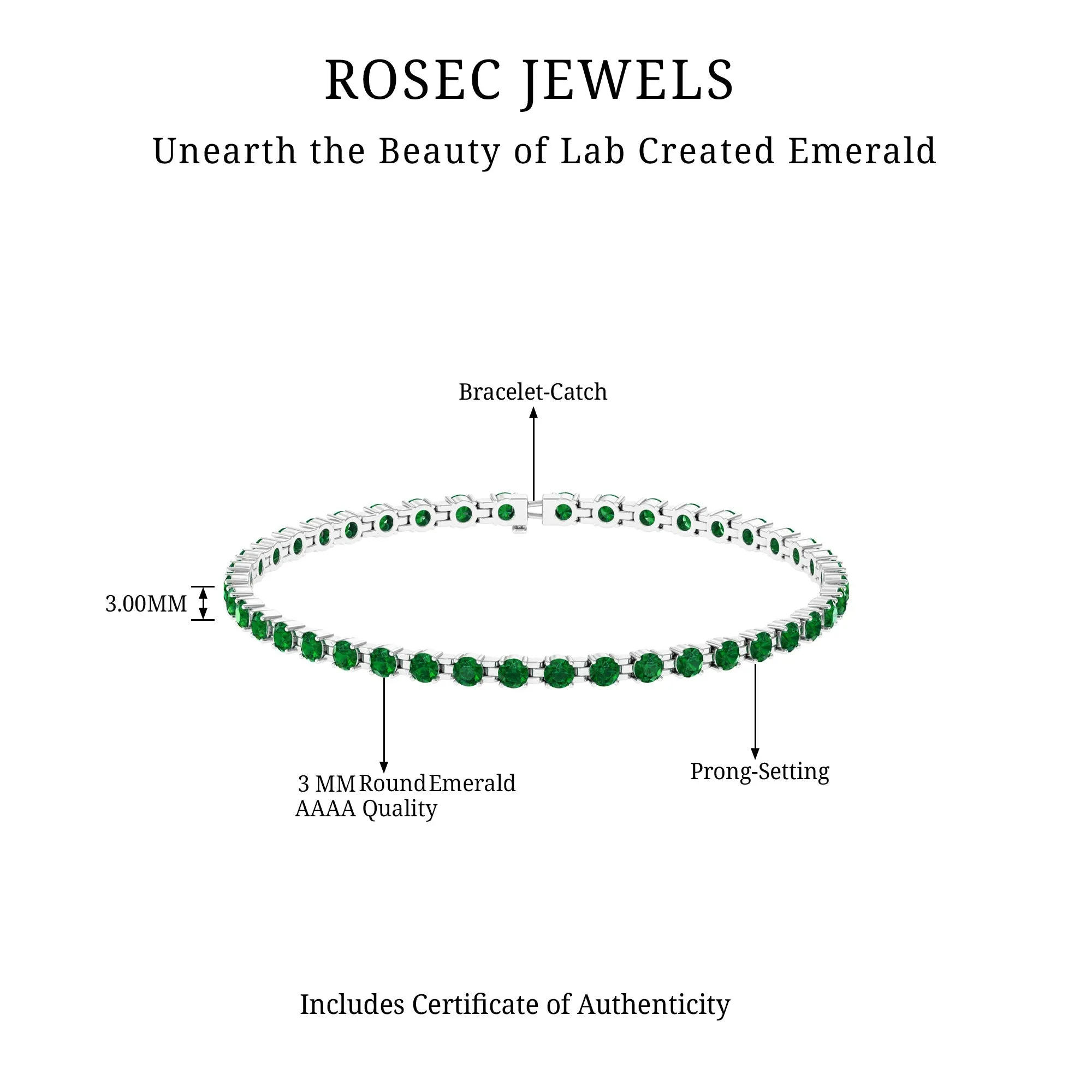 Round Shape Lab Grown Emerald Tennis Bracelet