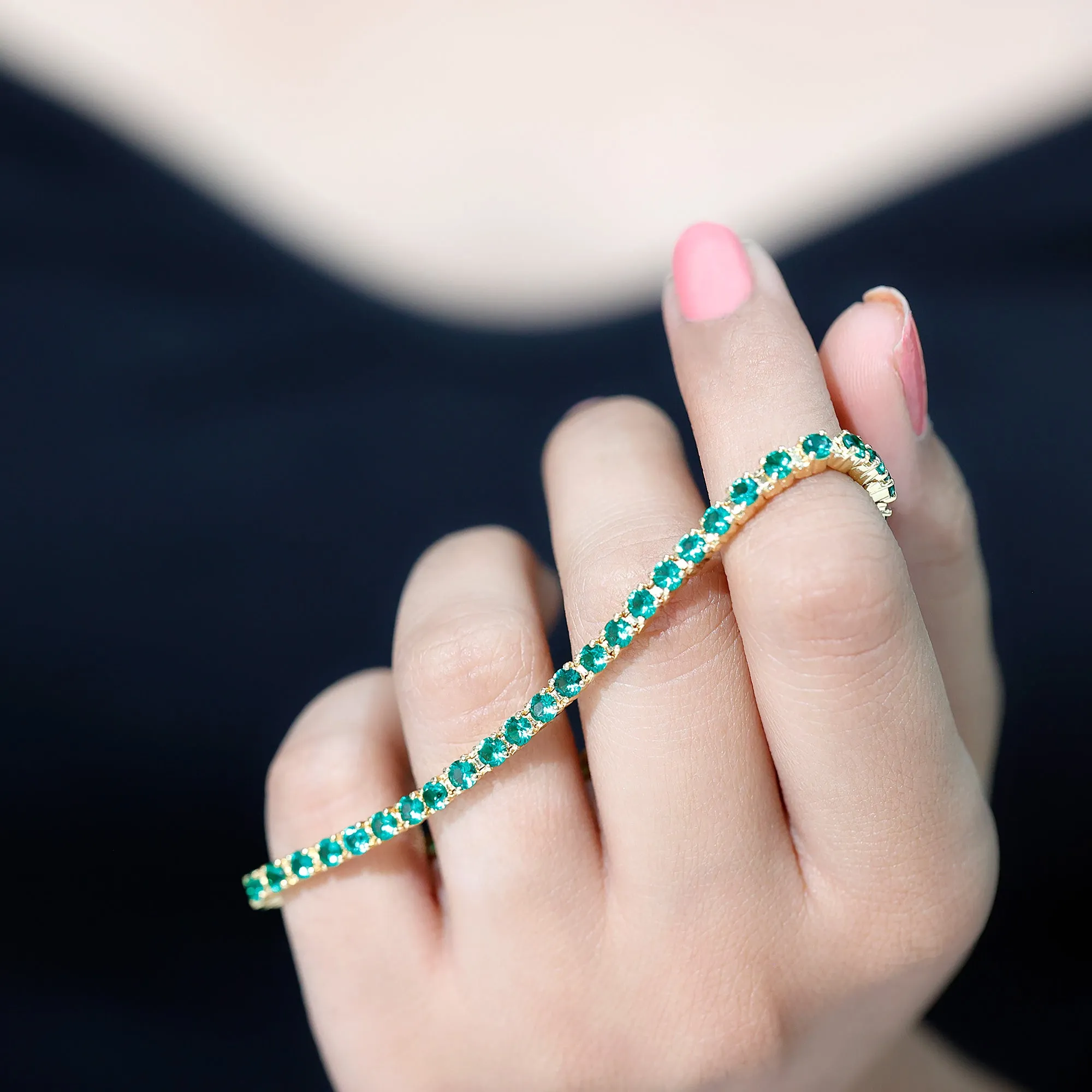 Round Shape Lab Grown Emerald Tennis Bracelet